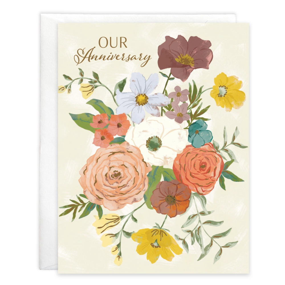 Gina B Designs Golden Boho Flowers Anniversary Greeting Card