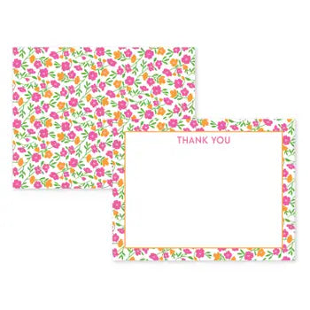 Pink/Orange Floral Thank You Boutique Flat Cards