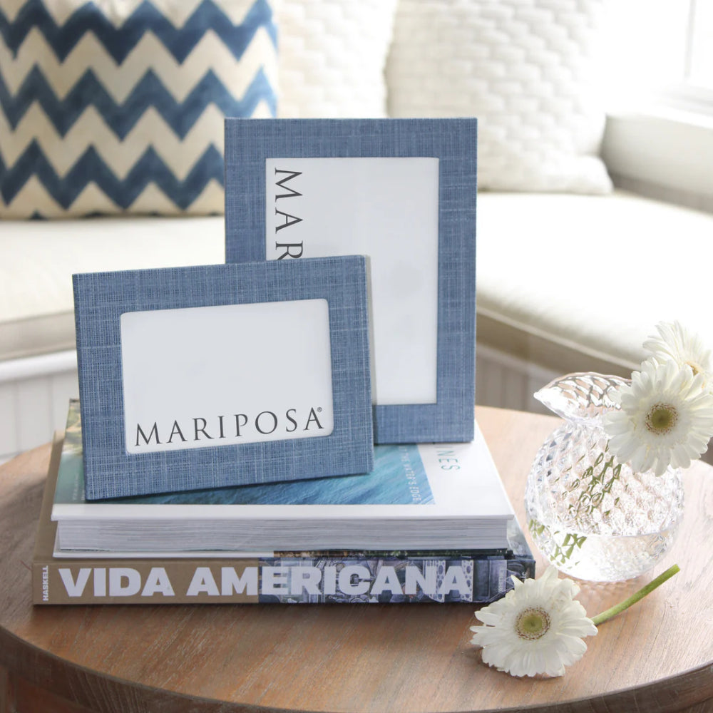 Mariposa Heather Blue Faux Grasscloth 4x6 Frame