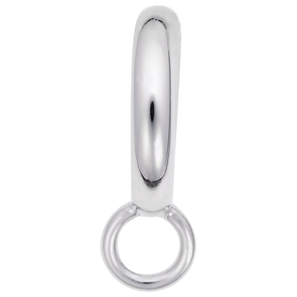 Silver charmdrop with a polished finish on a white background