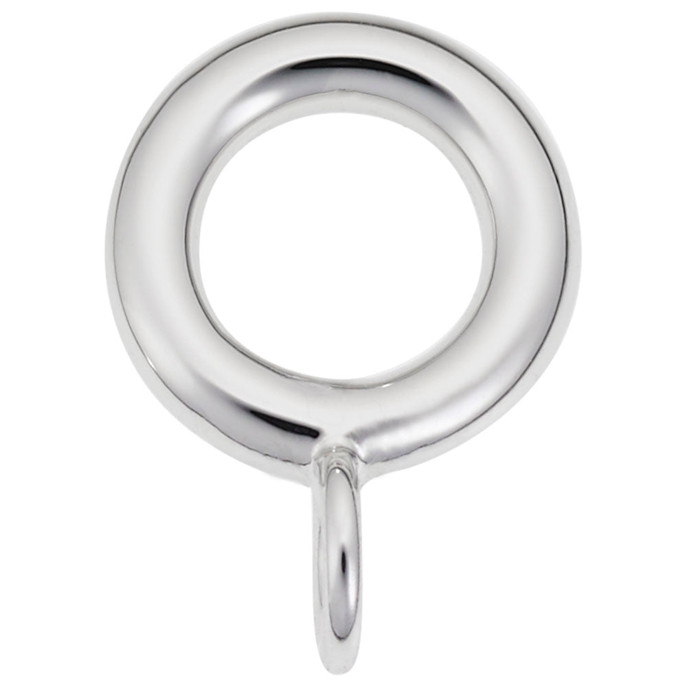 Side view of a Silver charmdrop with a polished finish on a white background