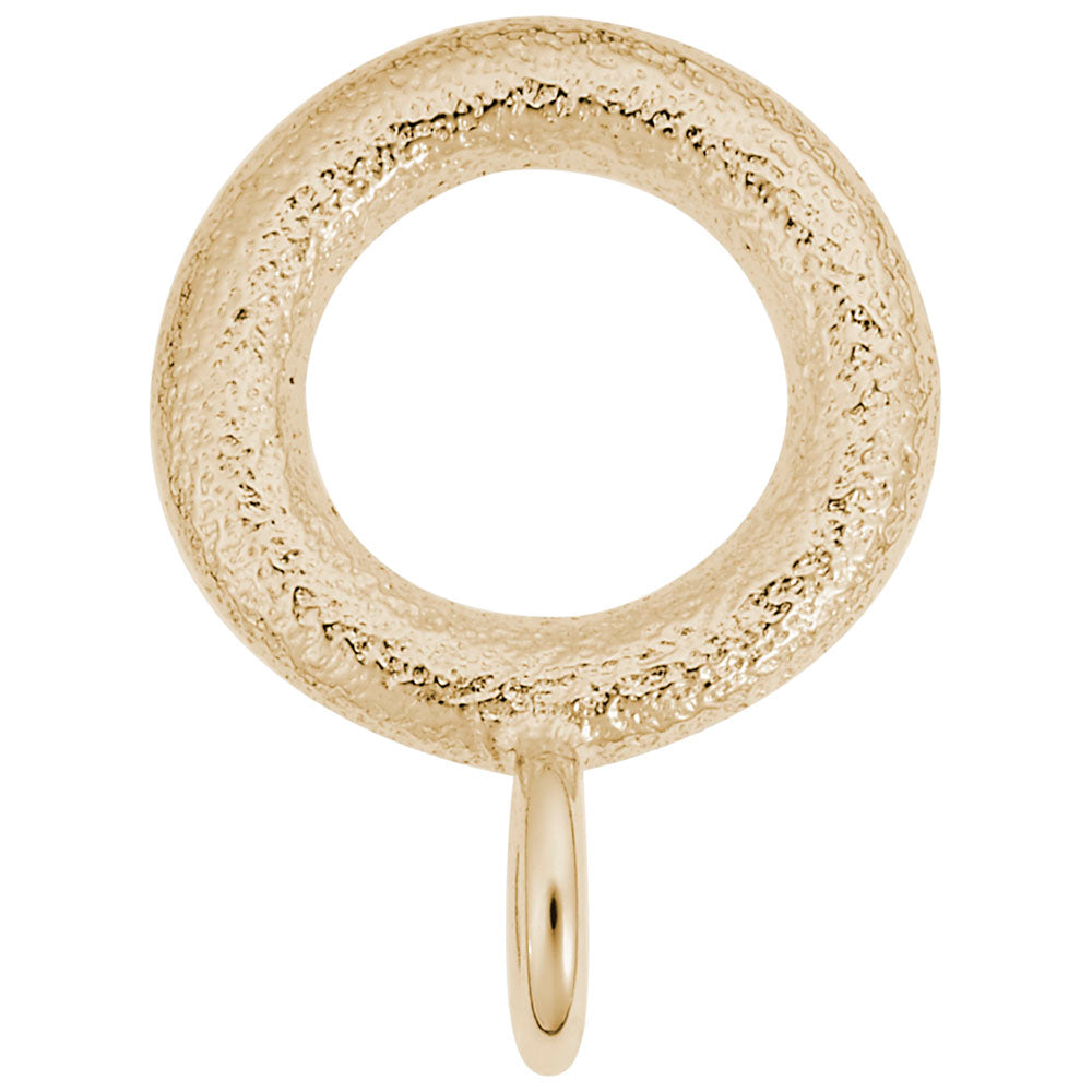 Side view of a Gold charmdrop with a textured finish on a white background