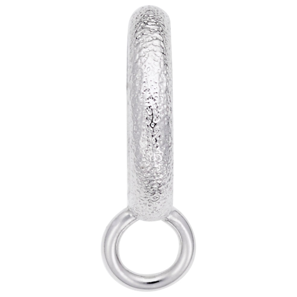 Silver charmdrop with a textured finish on a white background