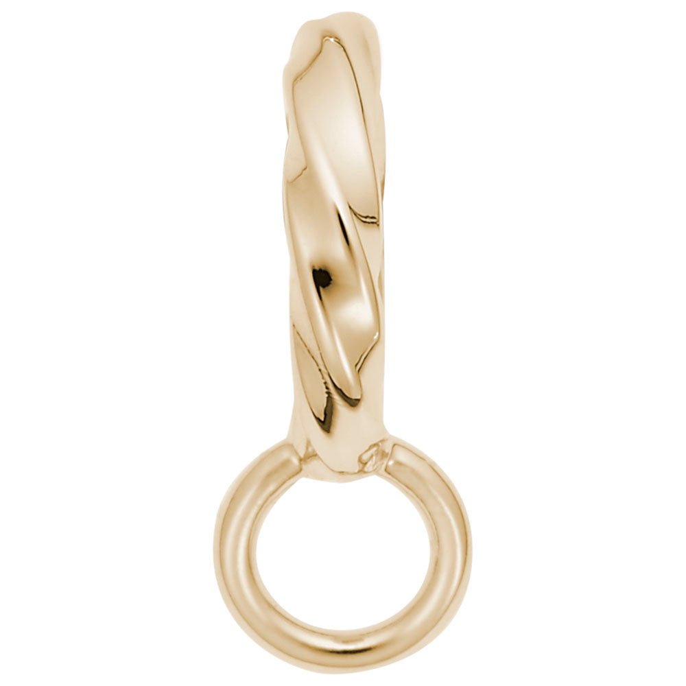 Gold twisted charm drop on a white background