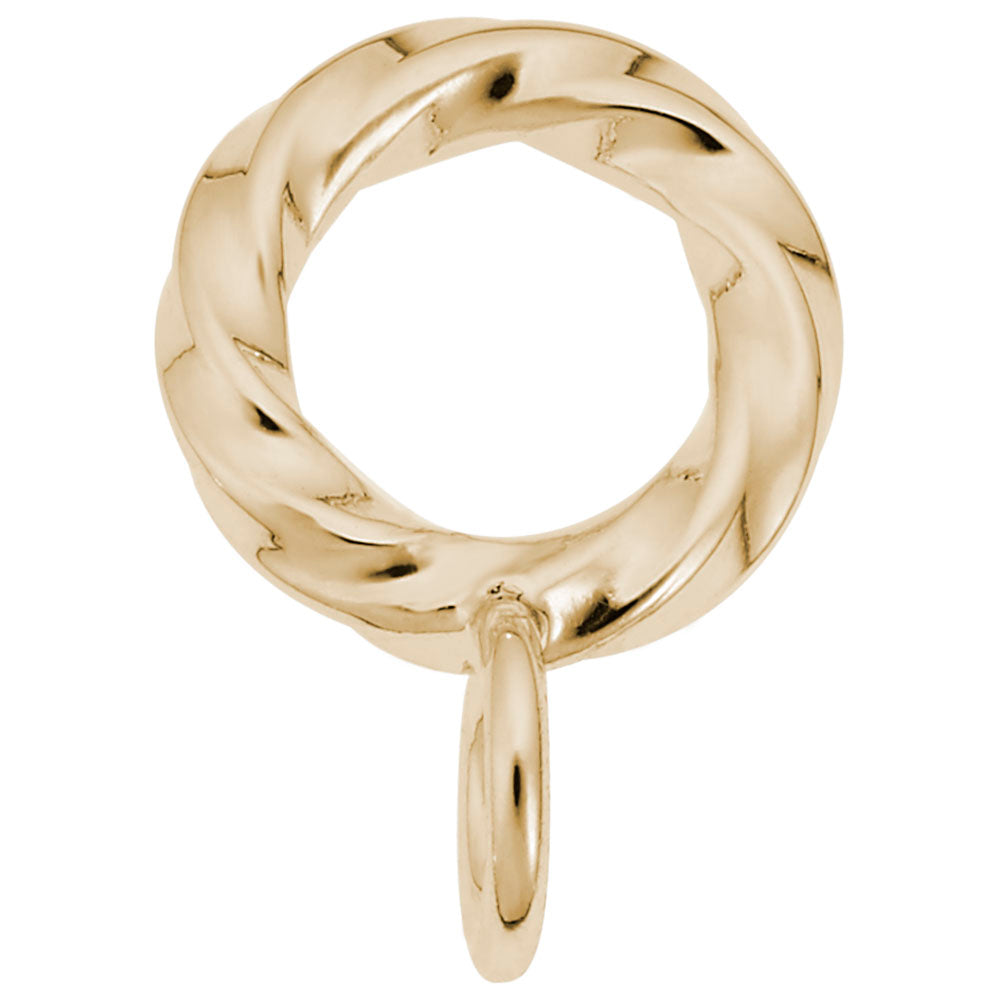 Side view of a Gold twisted charm drop on a white background