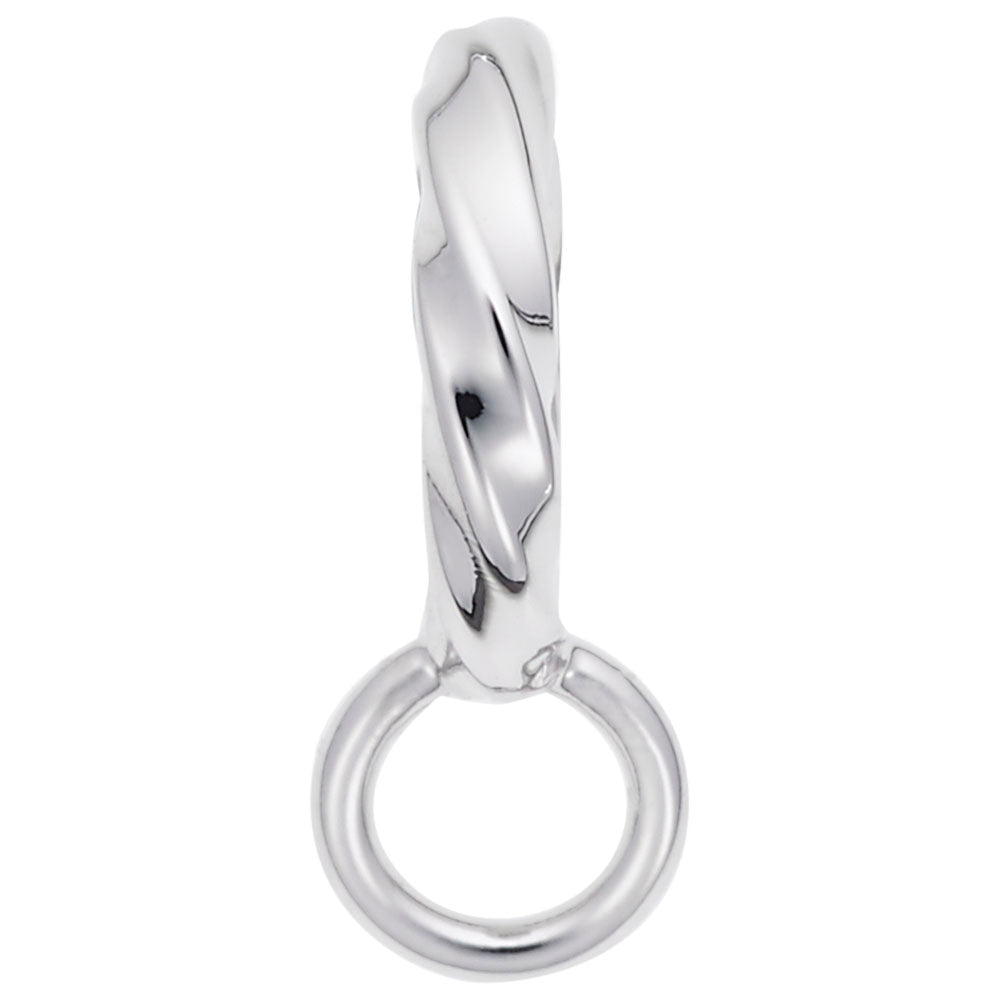 Silver twisted charm drop on a white background