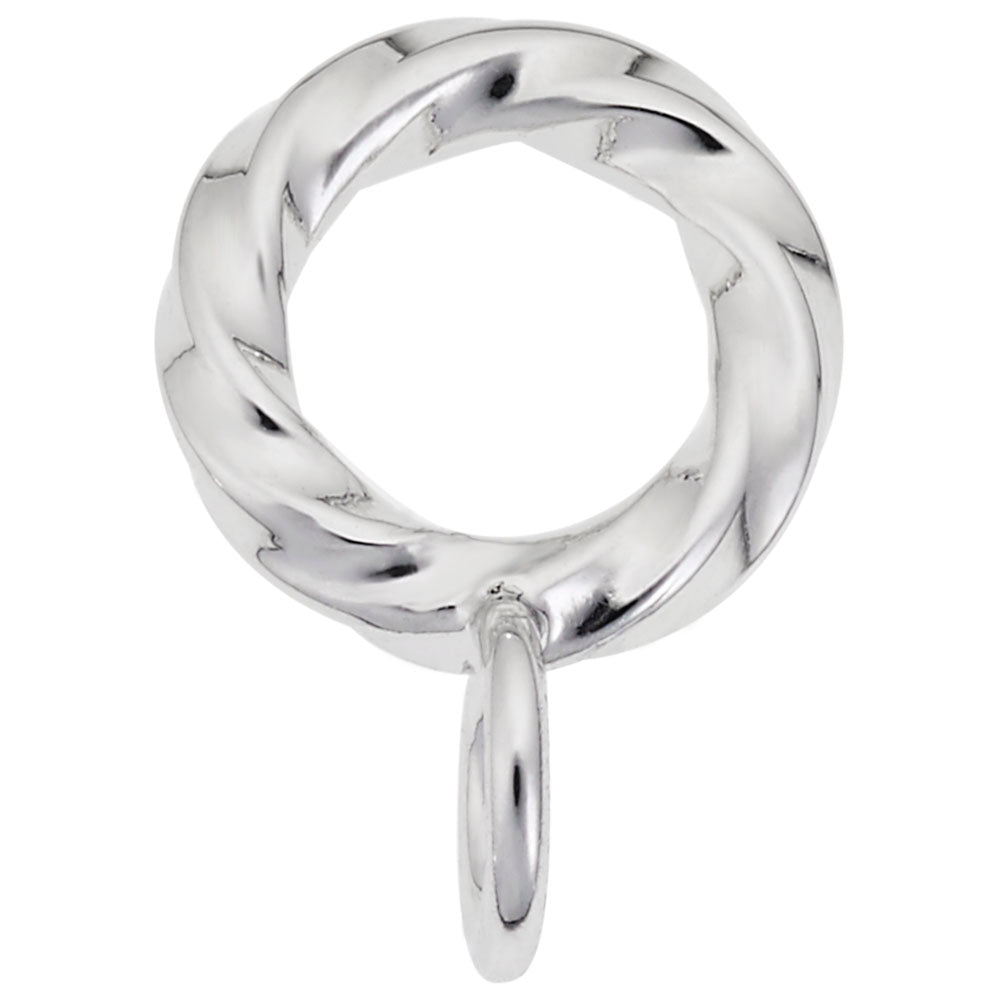 Side view of a Silver twisted charm drop on a white background