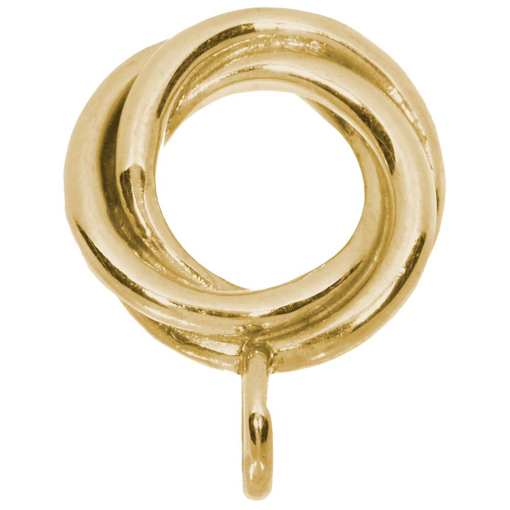 Side view of a Gold swirl charmdrop on a white background
