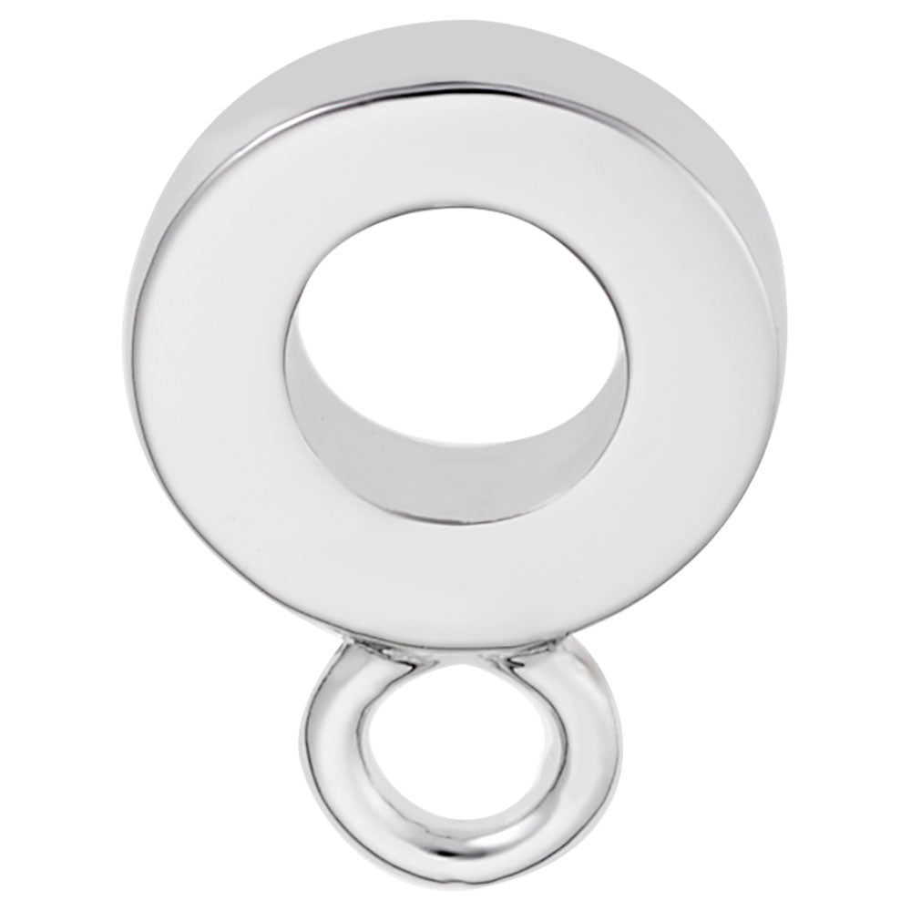 Side view of a Silver thin hoop charmdrop on a white background