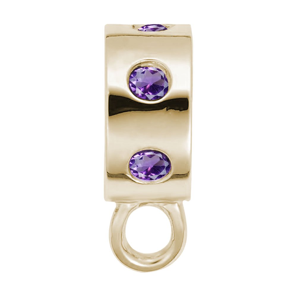 Gold charmdrop with purple stones on a white background