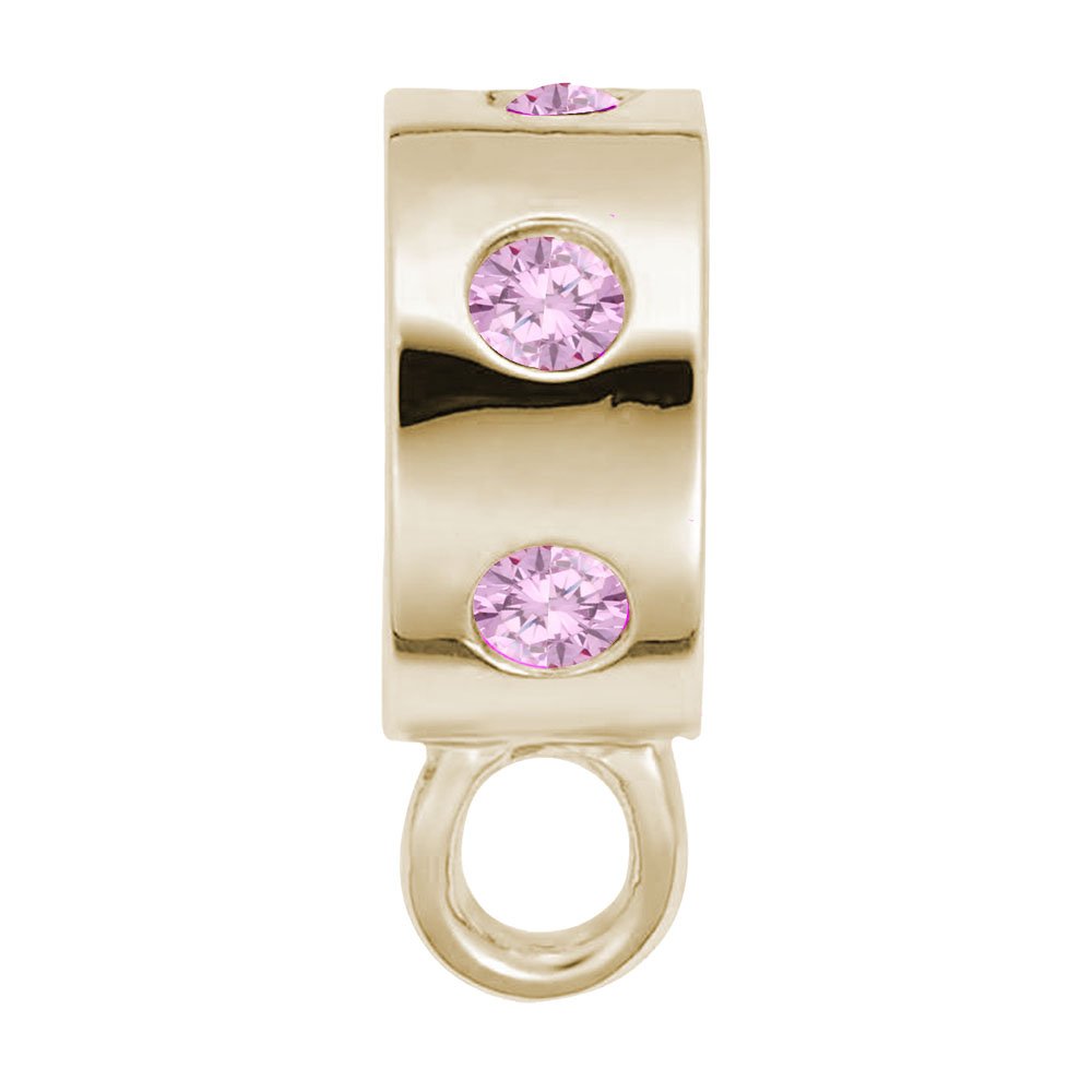 Gold charmdrop with pink stones on a white background