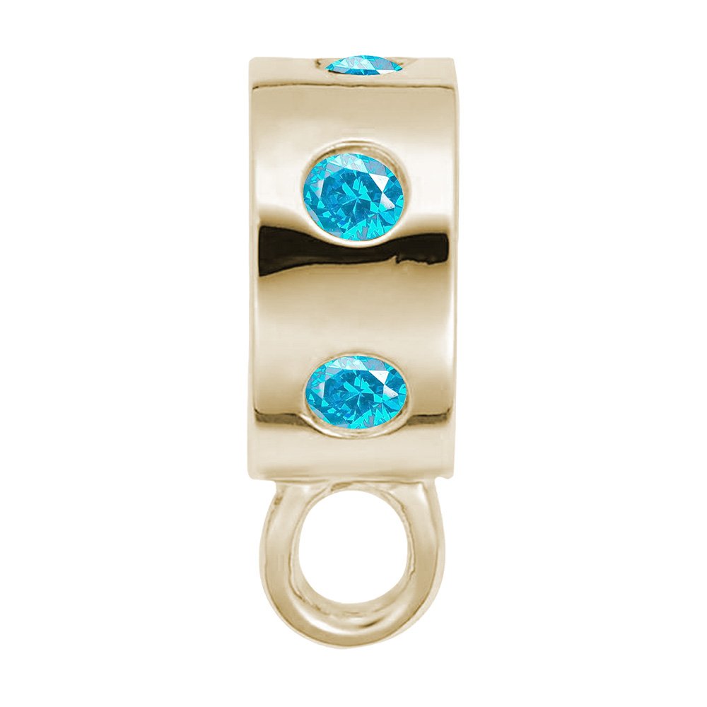 Gold charmdrop with blue stones on a white background