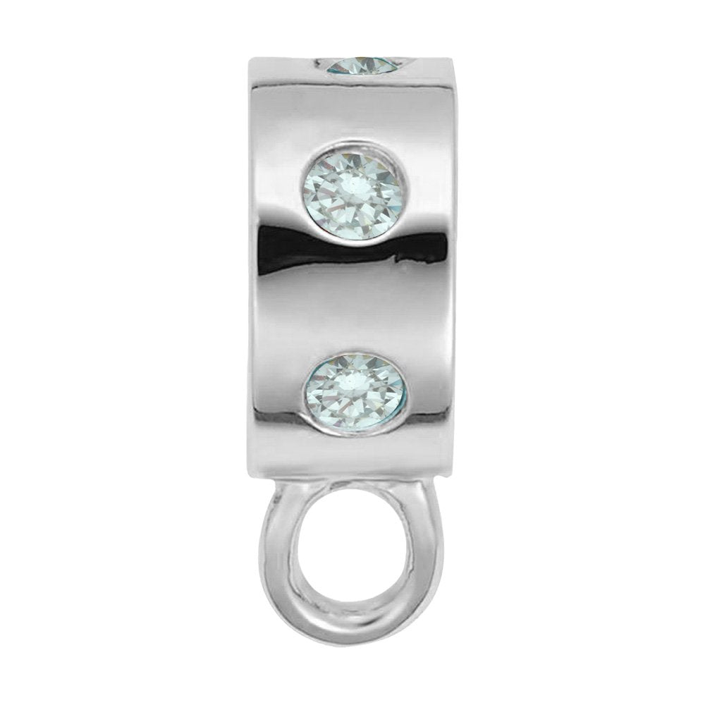 Silver charmdrop with blue stones on a white background