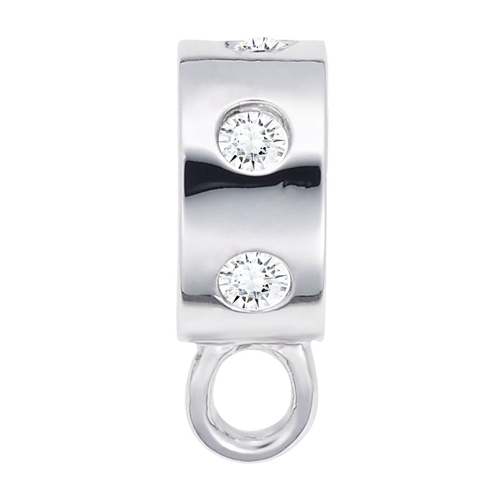 Silver charmdrop with clear stones on a white background