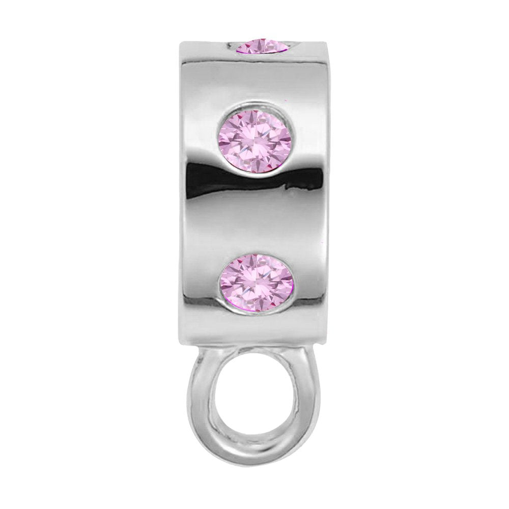 Silver charmdrop with purple stones on a white background