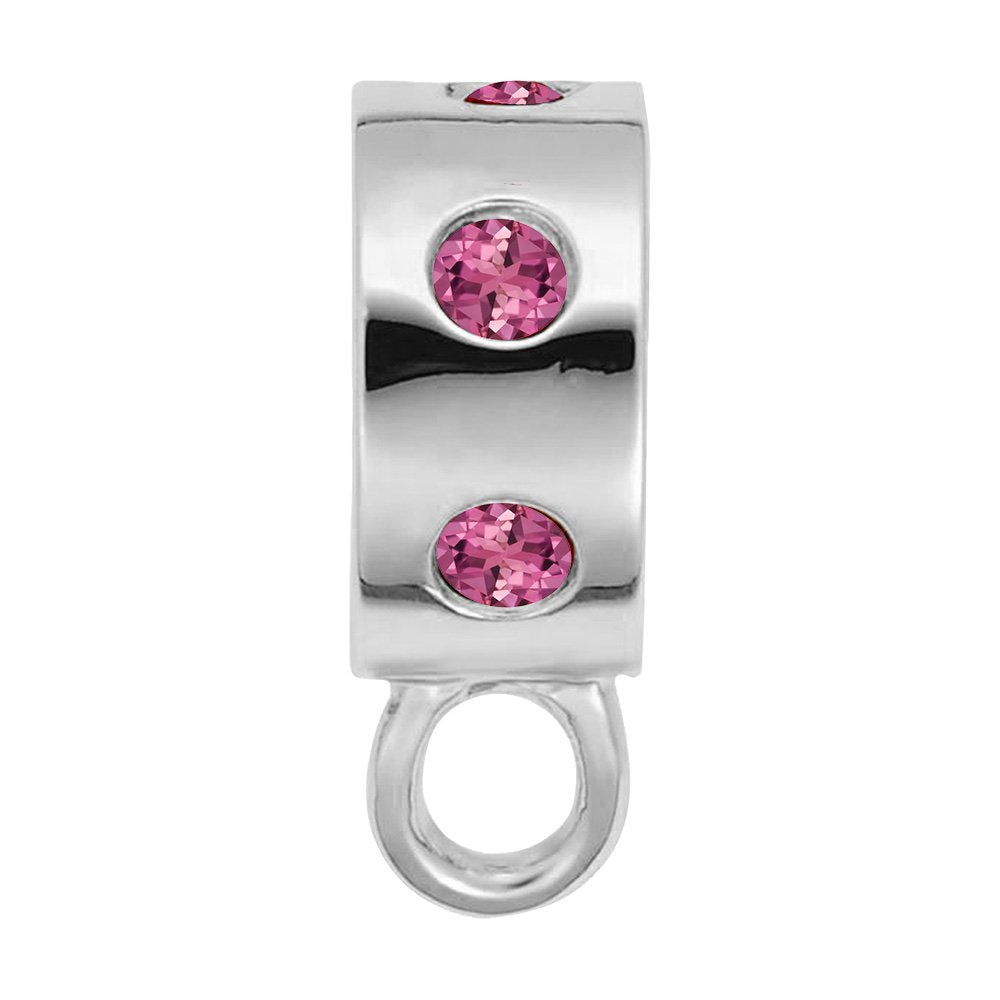 Silver charmdrop with pink stones on a white background
