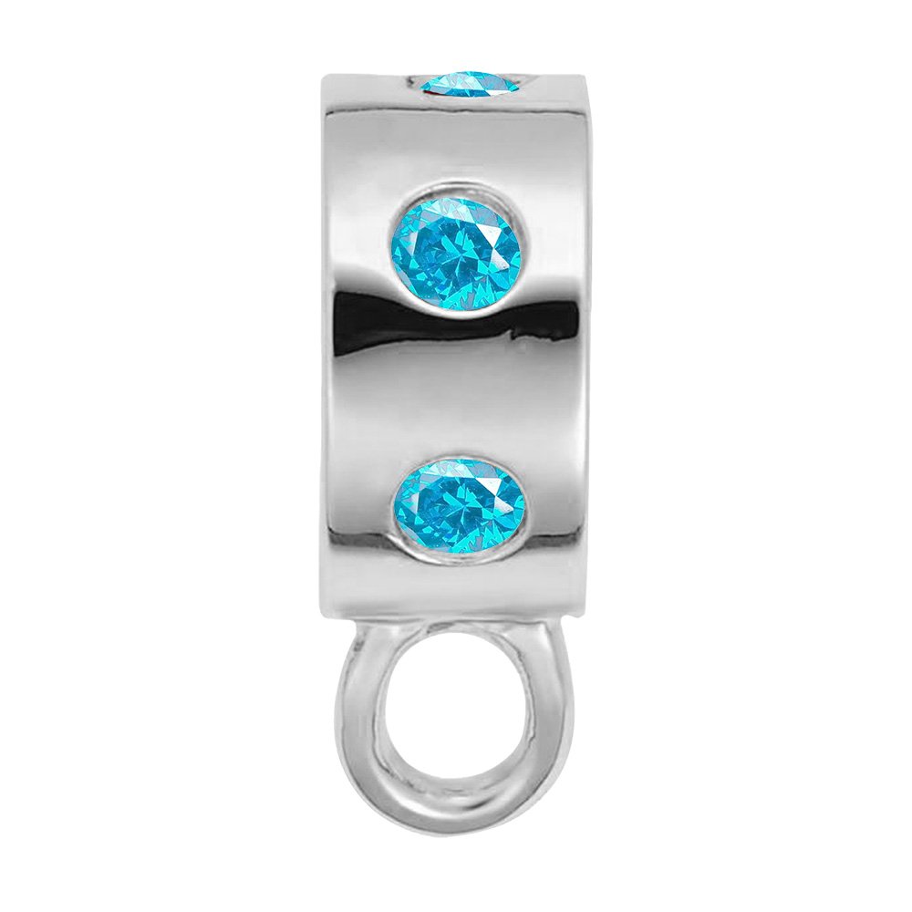 Silver charmdrop with blue stones on a white background