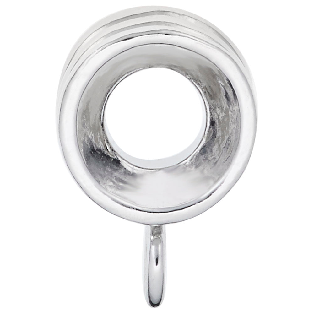 Side view of a Silver ribbed charmdrop on a white background