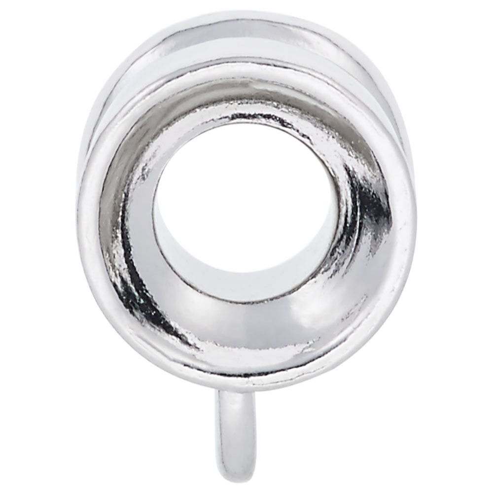 Side view of a Silver raised edge charmdrop on a white background