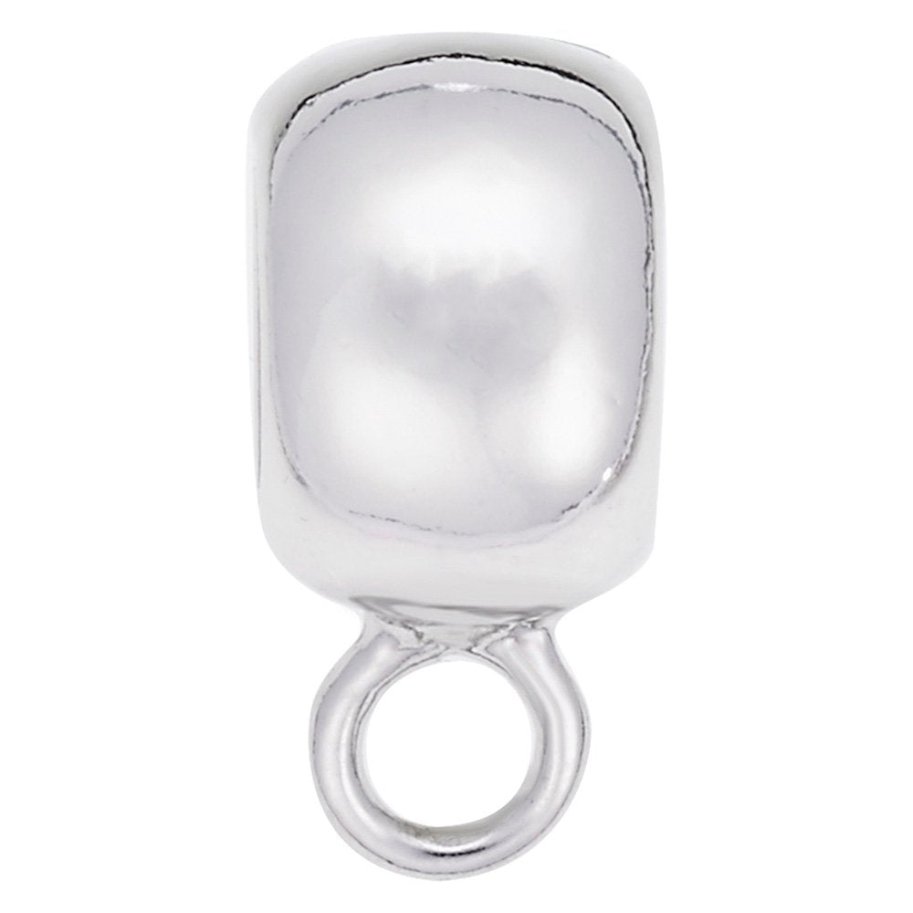 Silver wide rounded charmdrop on a white background