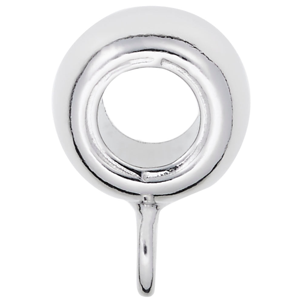 Side view of a Silver wide rounded charmdrop on a white background