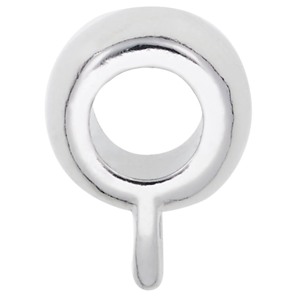 Side view of a Silver extra wide rounded charmdrop on a white background