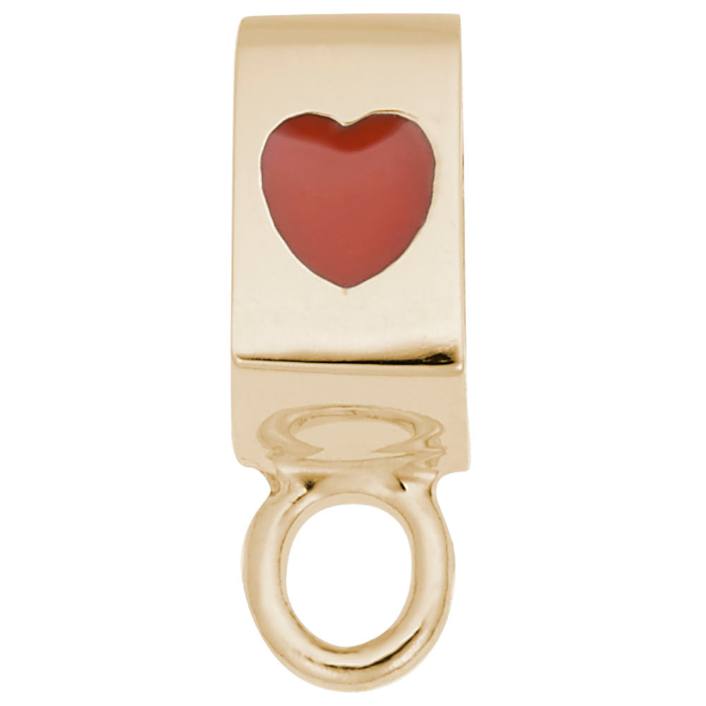 Gold Flat Front Charm Drop with a red heart on a white background