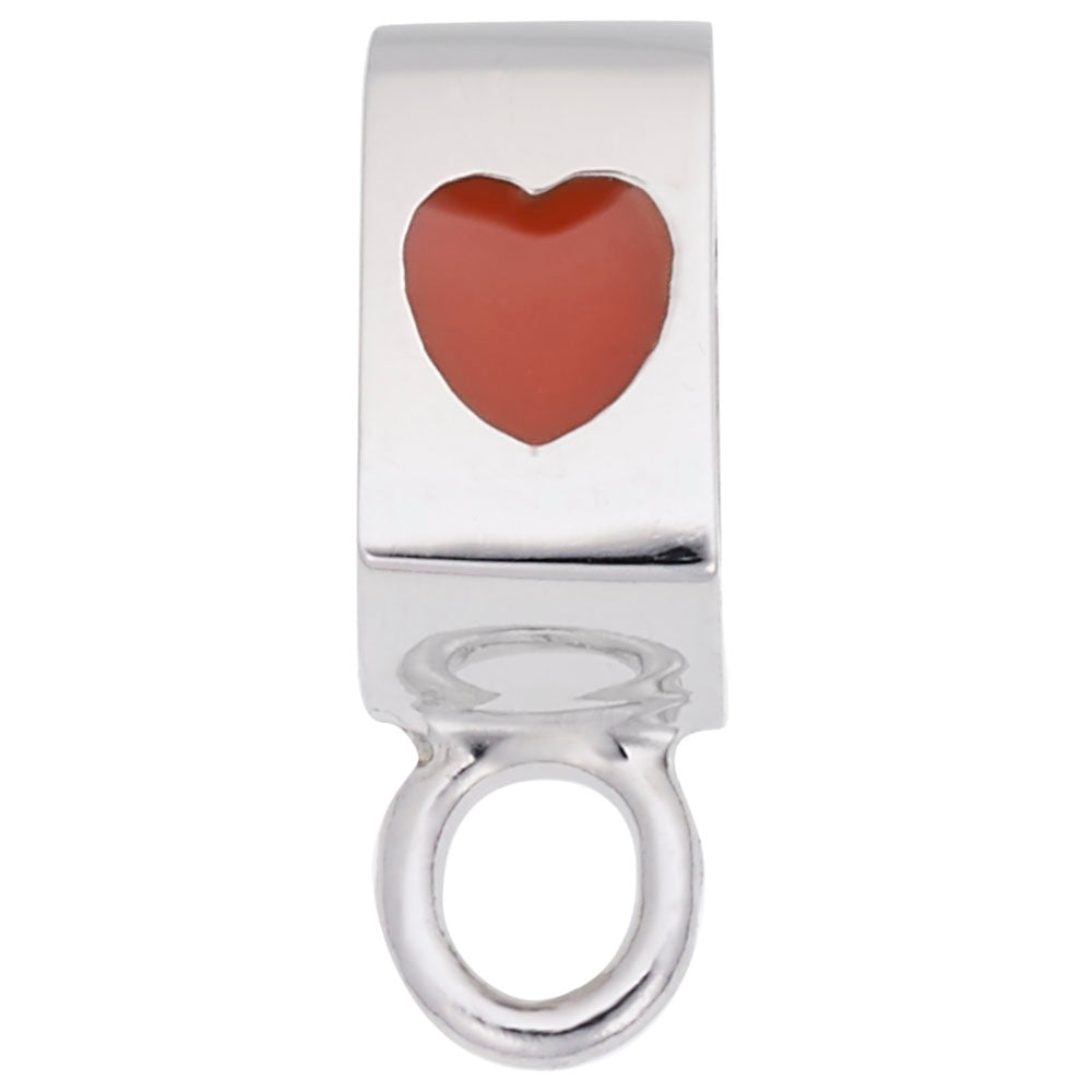 Silver Flat Front Charm Drop with a red heart on a white background
