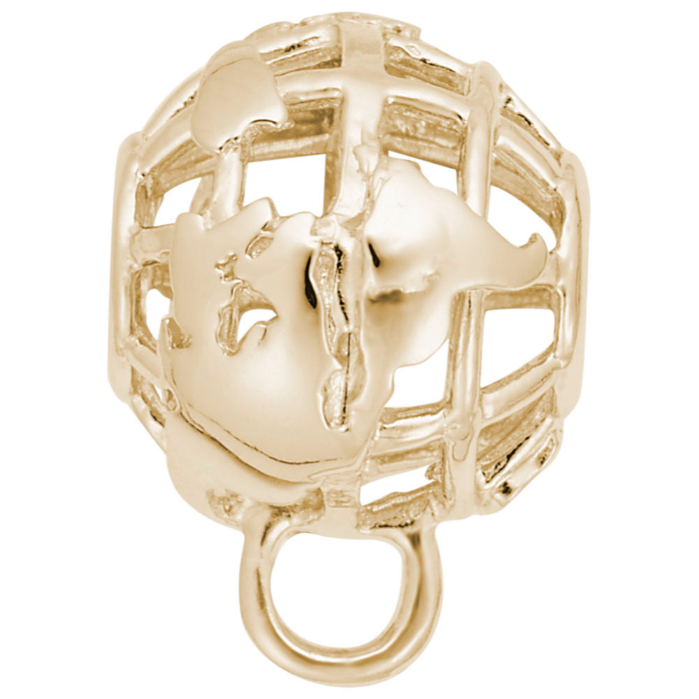 Gold Globe charmdrop on a white background