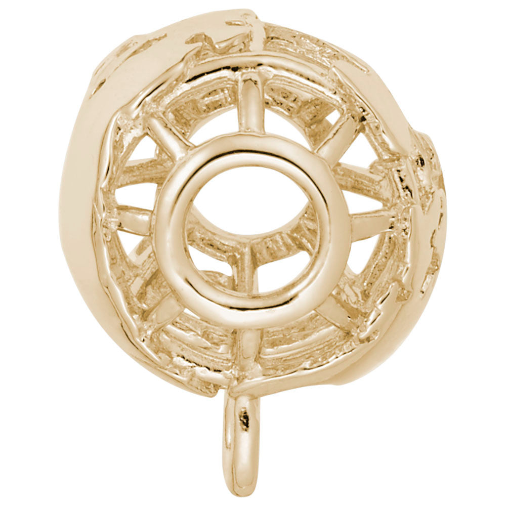 Side view of a Gold Globe charmdrop on a white background