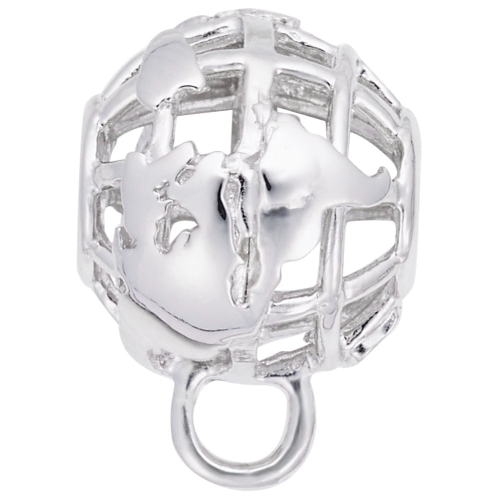 Silver Globe charmdrop on a white background