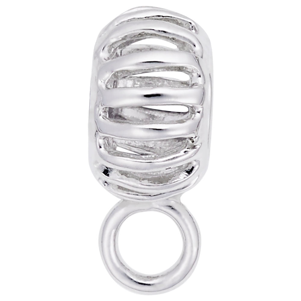 Silver treaded charmdrop on a white background
