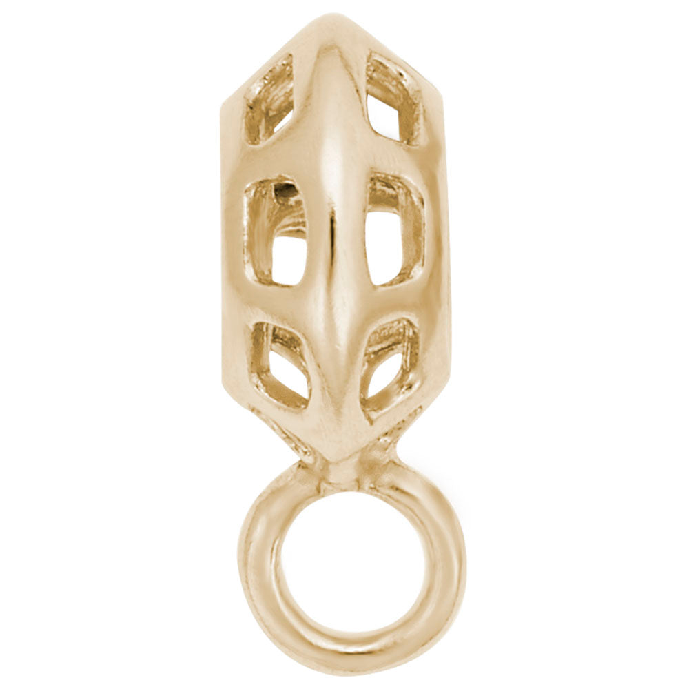 Gold angled cage charmdrop on a white background