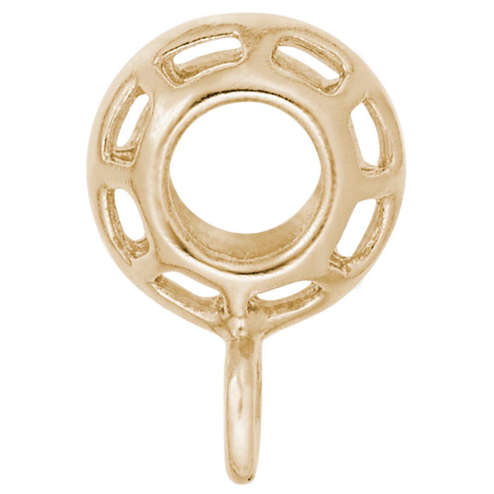 Side view of Gold angled cage charmdrop on a white background