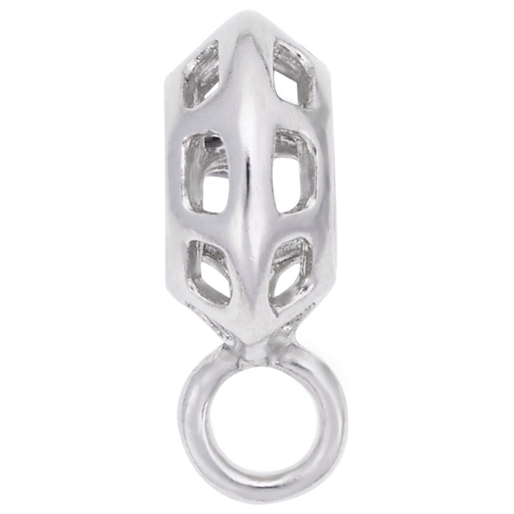 Silver angled cage charmdrop on a white background