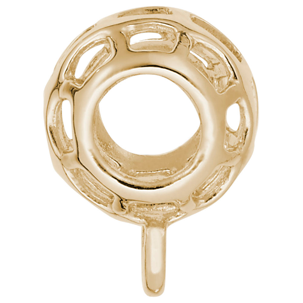 Side view of a Gold Cage Charm Drop on a white background