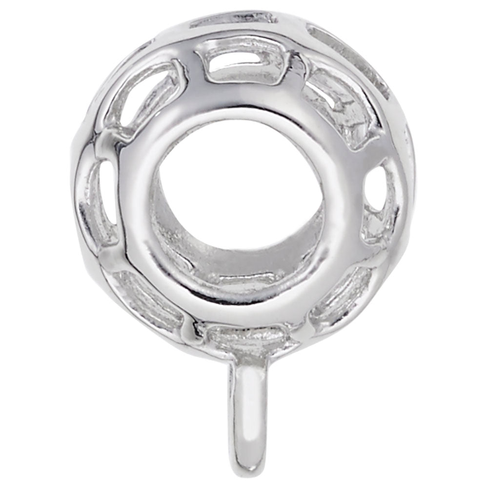 Side view of a Silver Cage Charm Drop on a white background