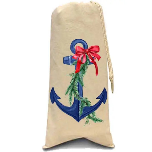 Christmas-Blue & white Anchor Wine Bag