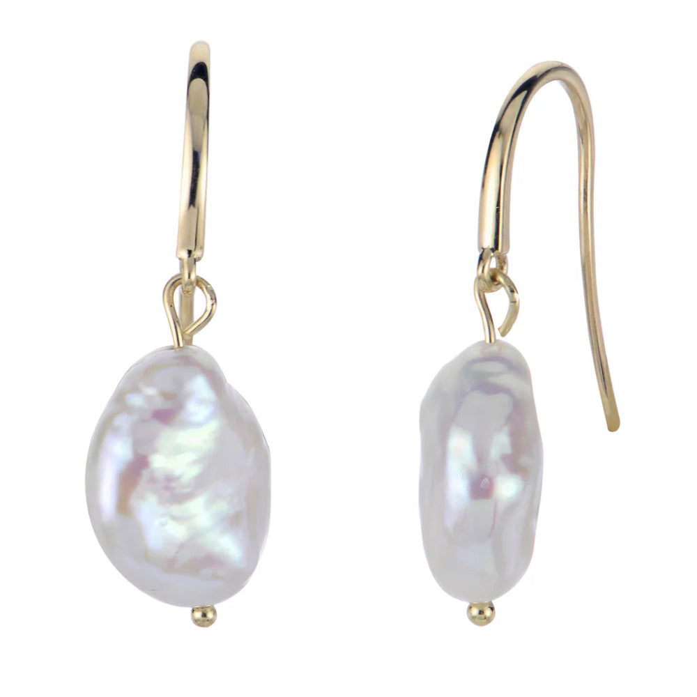 14k Gold Freshwater Keshi Pearl Drop Earrings