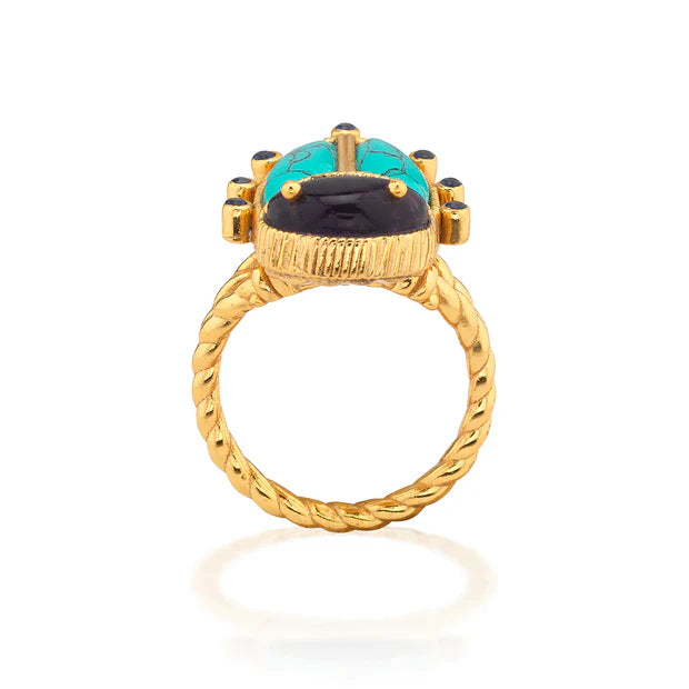Capucine De Wulf Scarab Grande Ring - Amethyst/Turquoise - Size 7