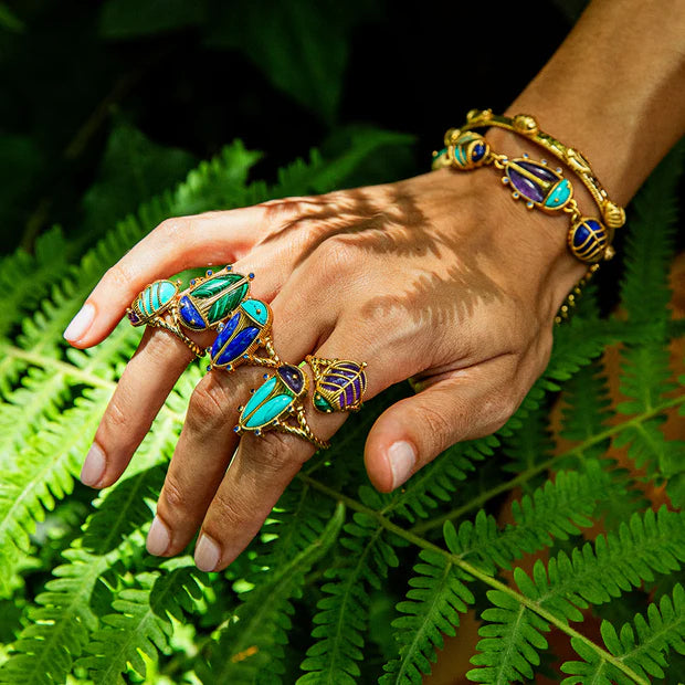 Capucine De Wulf Scarab Grande Ring - Amethyst/Turquoise - Size 7