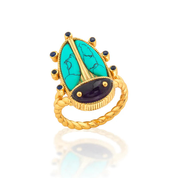 Capucine De Wulf Scarab Grande Ring - Amethyst/Turquoise - Size 7