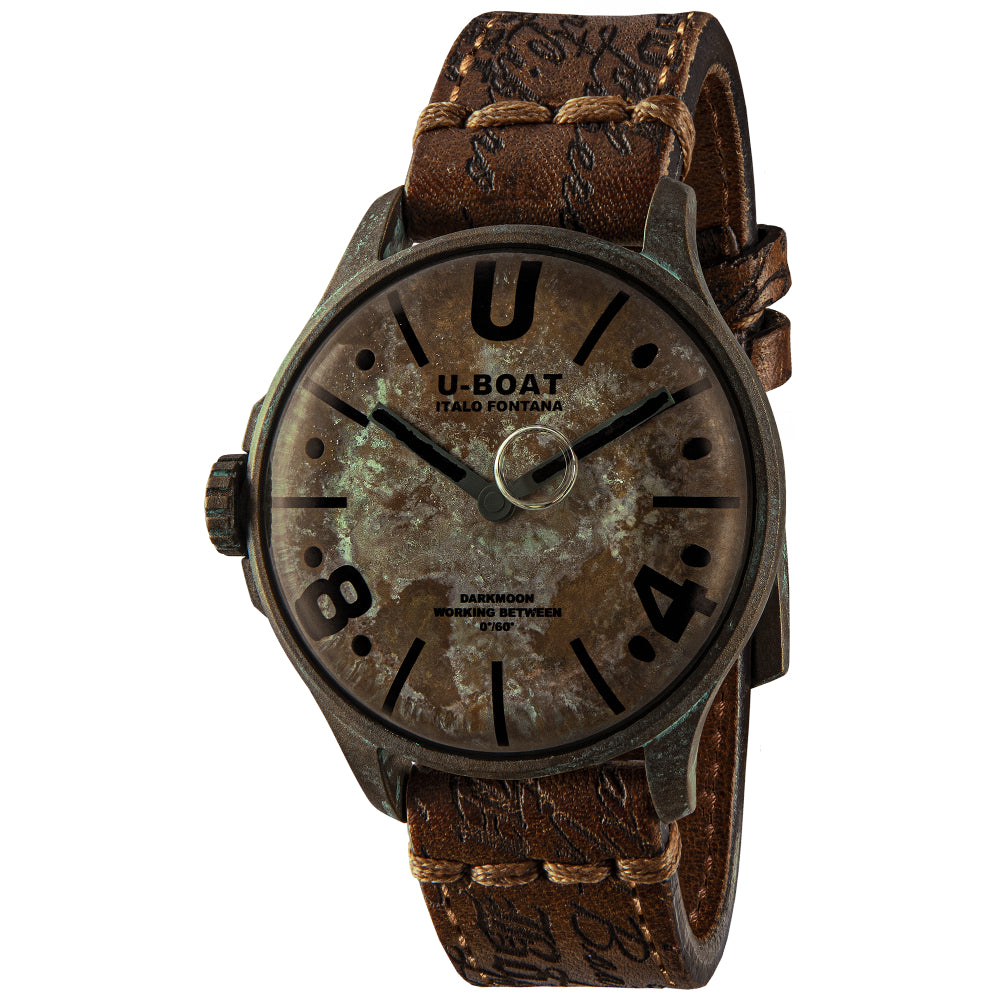 U-Boat watch with brown leather strap on a white background
