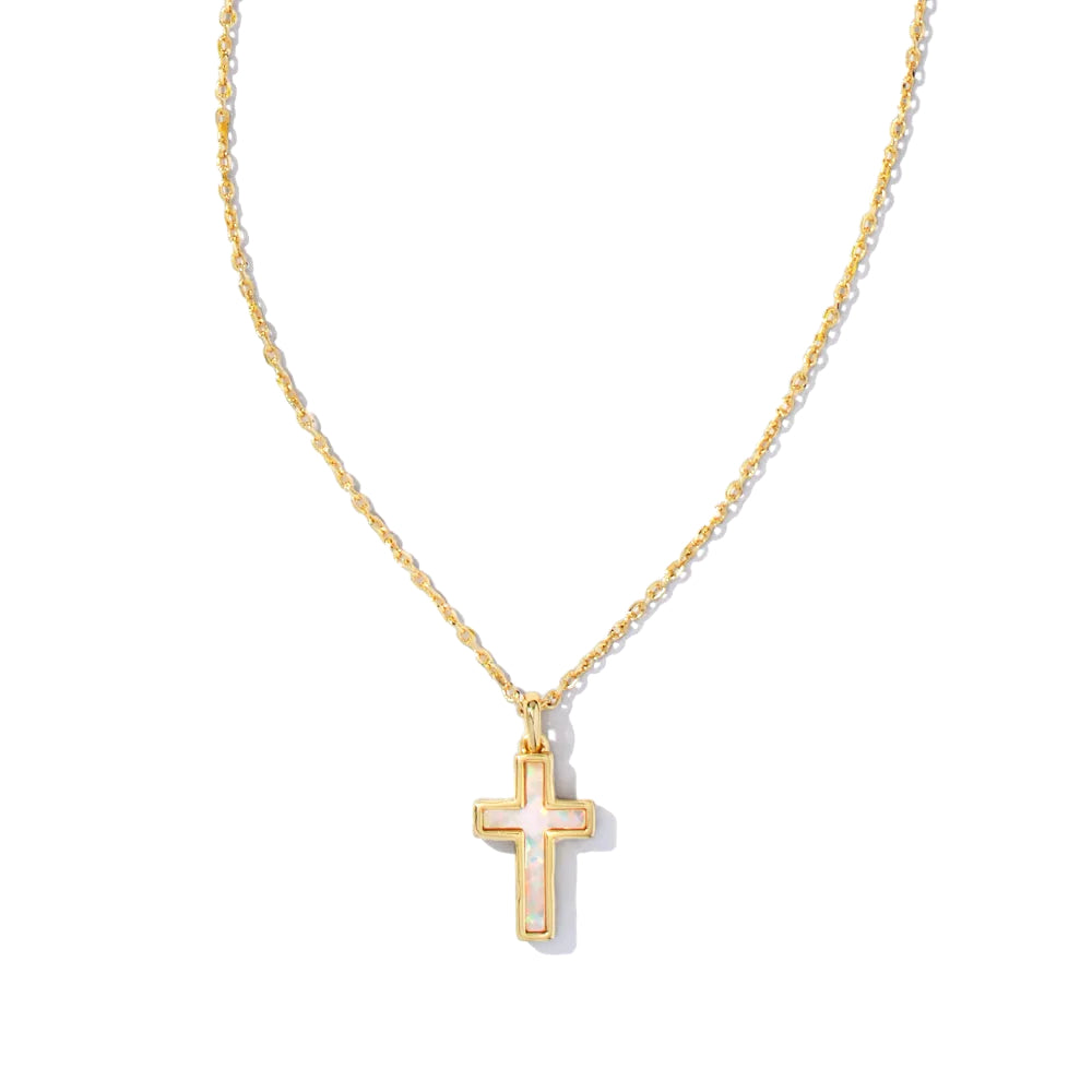 Kendra Scott Cross Gold Pendant Necklace in Kyocera Opal