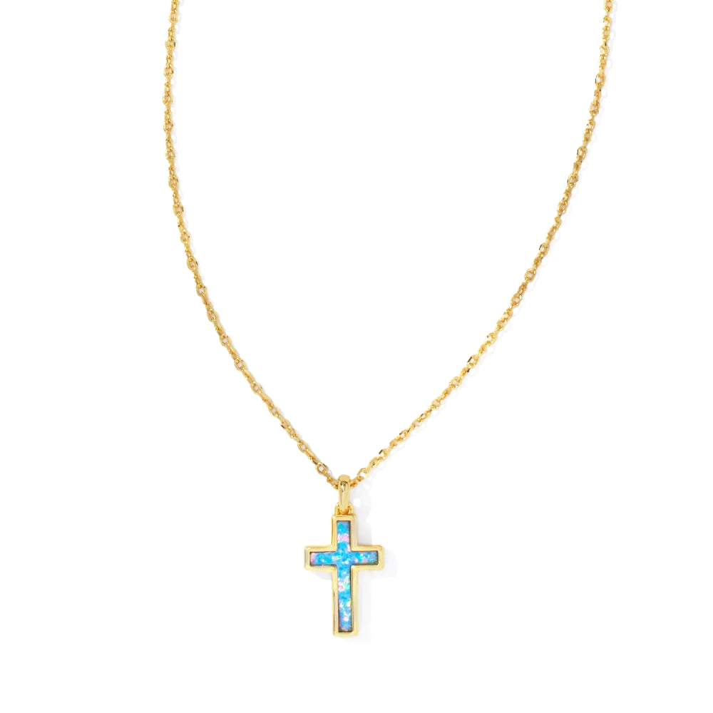 Kendra Scott Cross Gold Pendant Necklace in Kyocera Opal
