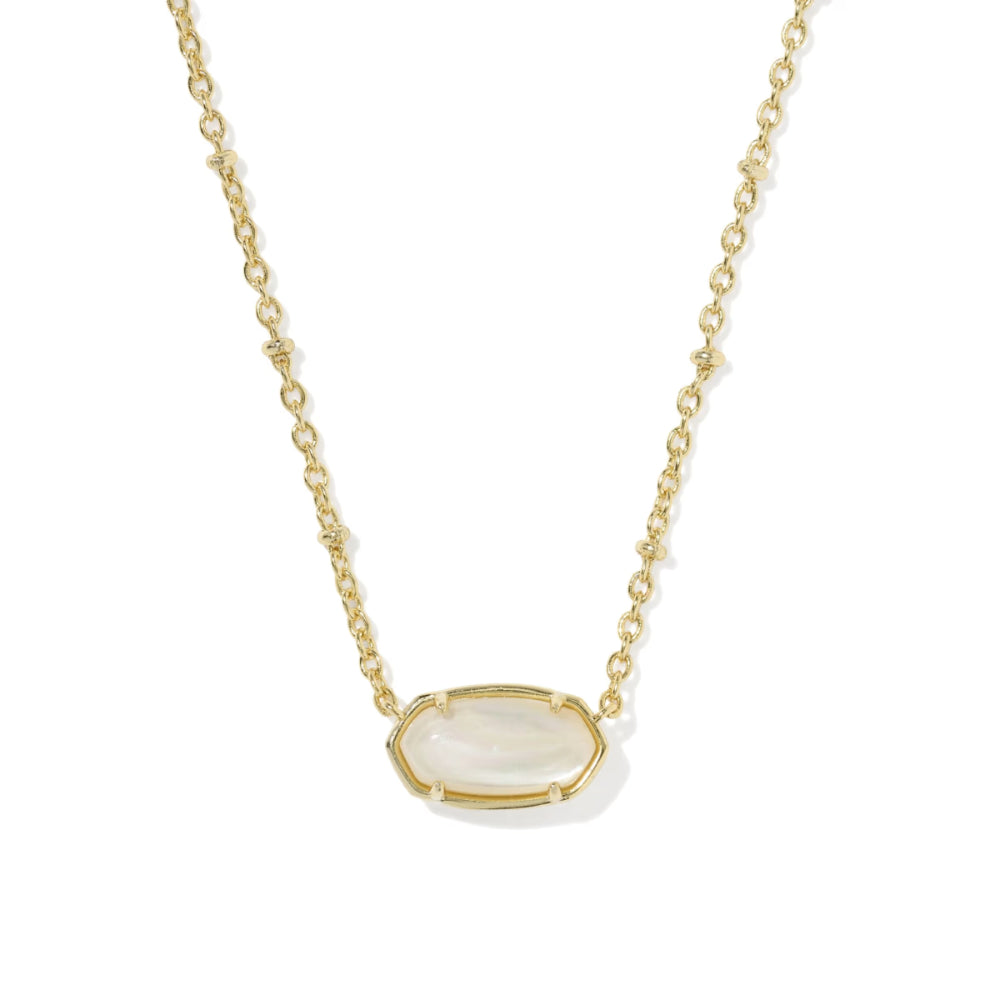 A gold chain necklace featuring a polished oval pendant with a milky white stone, displayed against a clean white background.