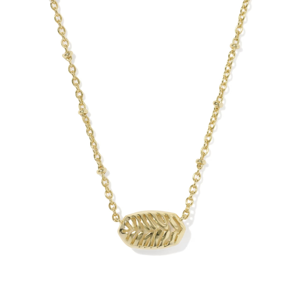 A delicate gold chain necklace featuring a small, textured gold oval pendant, displayed against a clean white background.