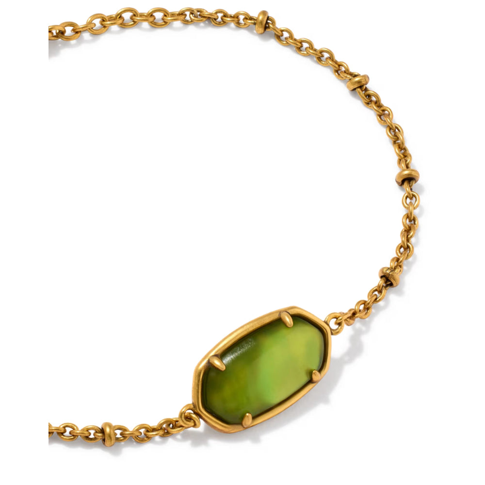 A gold chain necklace featuring a large, irregular-shaped green stone pendant set in a gold bezel, shown against a plain white background.