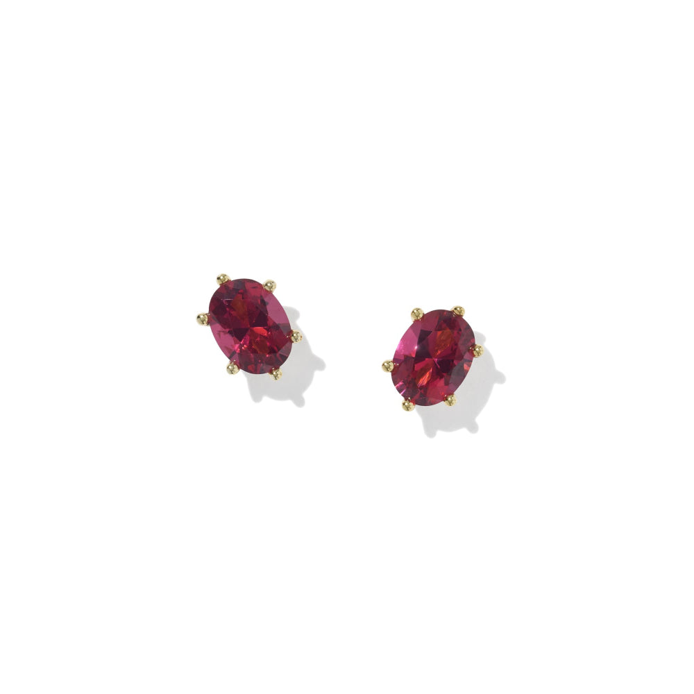 Pair of red gemstone earrings on a white background