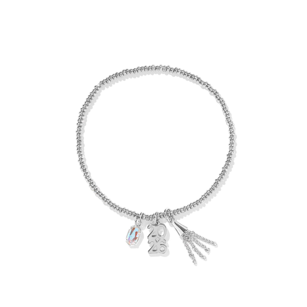 Silver bracelet with charms on a white background